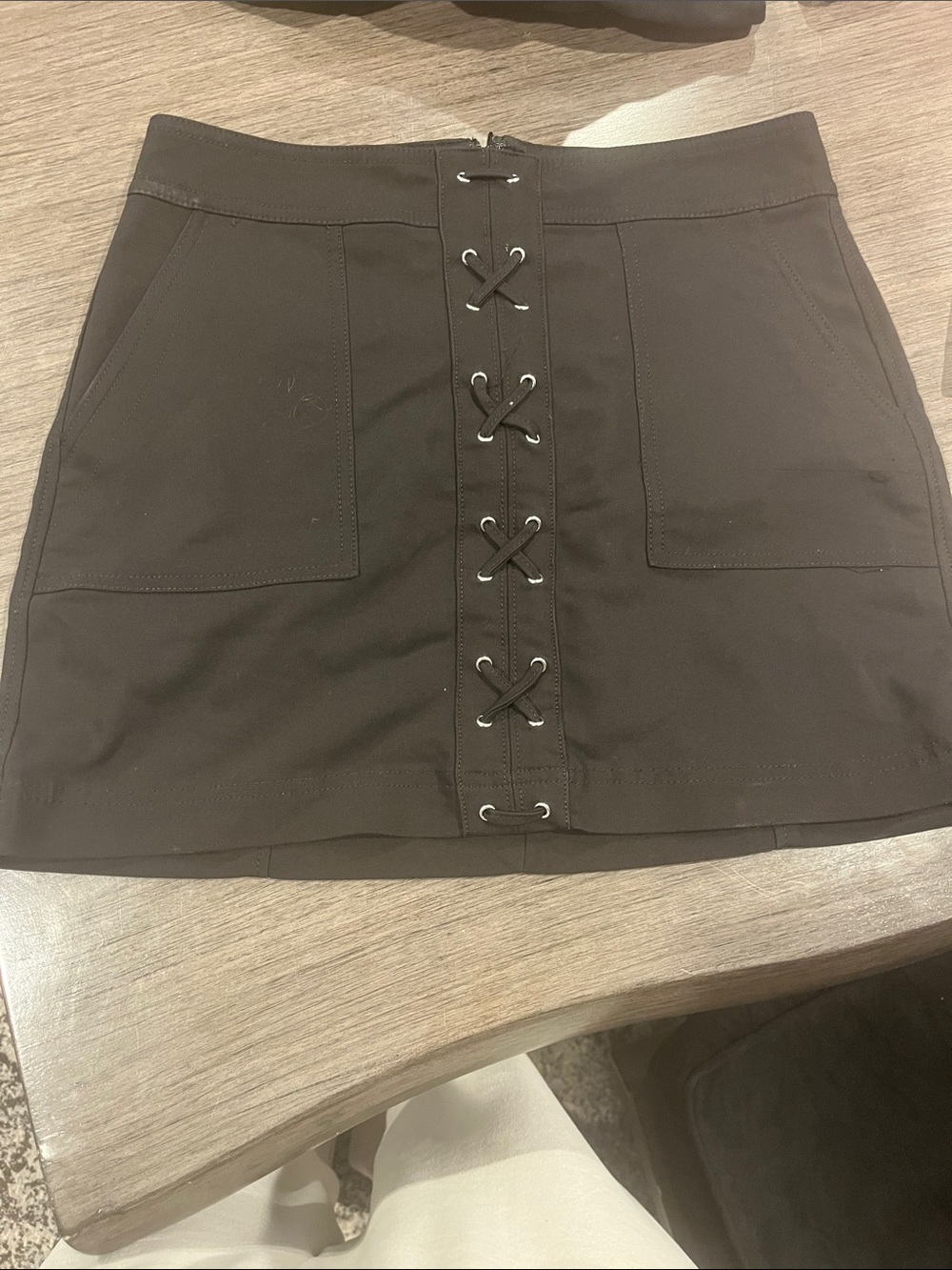Black Lace-Up Front Pocket Mini Skirt